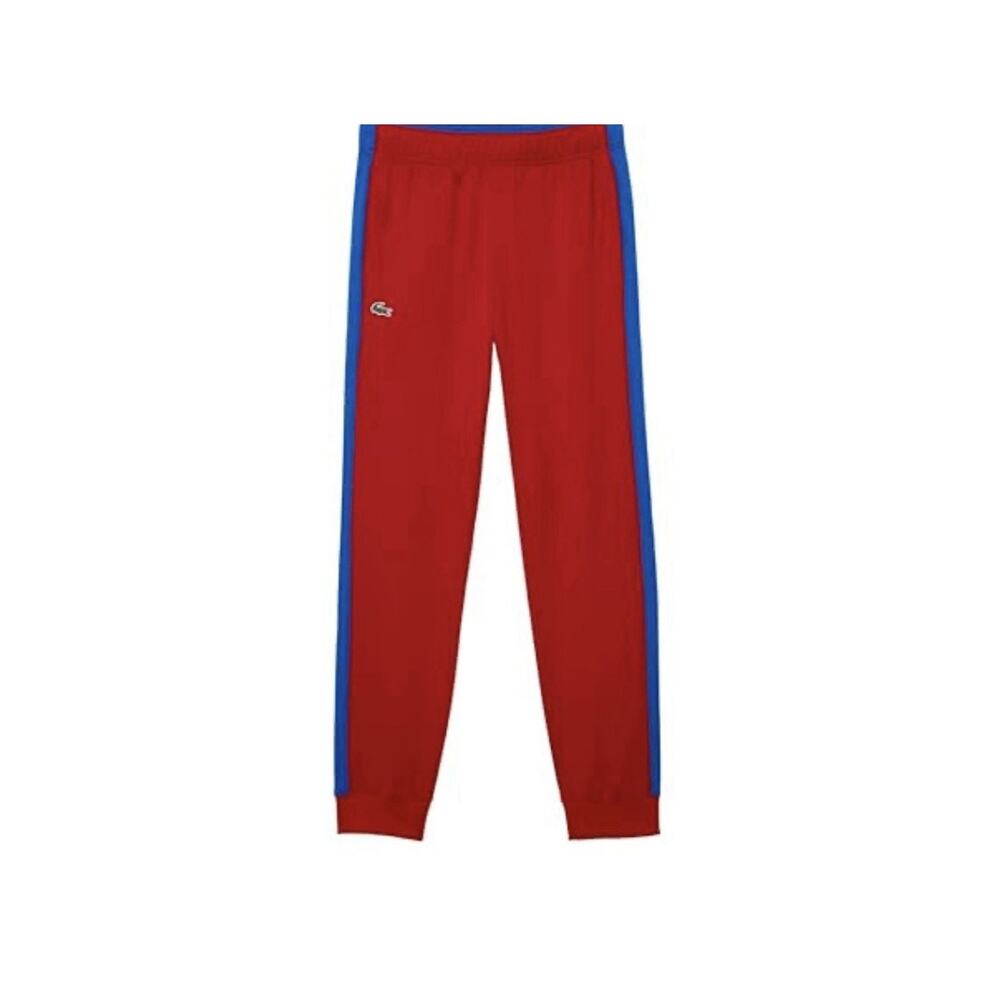 LACOSTE Sport Pants Mens Large Red Tennis Run Resistant Track ColorBlock